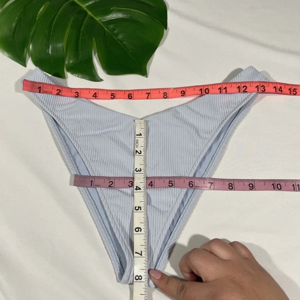 NEW Frankies Bikinis‎ [ Large ] Enzo Ribbed Cheeky Bikini Bottom Blue